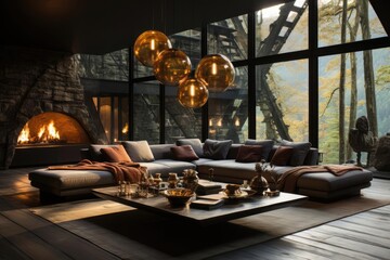 Fototapeta na wymiar Modern luxury and calming chalet interior