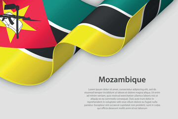3d ribbon with national flag Mozambique isolated on white background