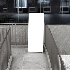 vertical roll up banner 3d realistic mockup. empty x stand for communication, exhibition, display advertisement. modern backdrop business, corporate
