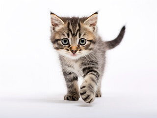 Fototapeta na wymiar Charming Bobtail Kitten: Closeup Portrait on White
