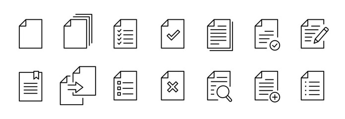 Document, file icon. Paper document, file vector icon collection