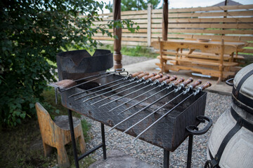 Skewers on a barbecue in nature