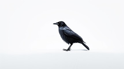 Image of the presence of a black crow on a white background.