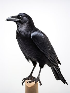 Image of the presence of a black crow on a white background.