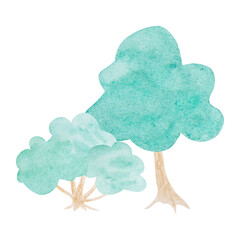 Watercolor hand drawn tree painted in children's style. Cute element of design of greeting cards, invitations, textile. Can be used in kids products and prints