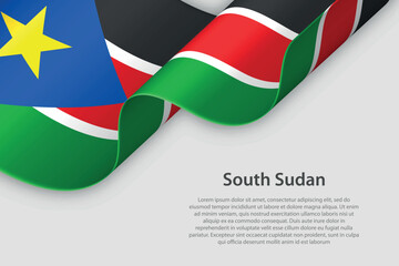 3d ribbon with national flag South Sudan isolated on white background