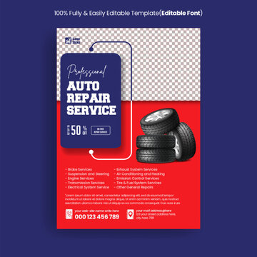 Car Repair Service Shop Print Flyer Or Poster Editable Template Design Car Rent Leaflet, Car Wash Flyer Design