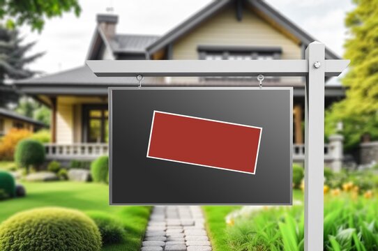 A fake sale sign on house background. rental scams, AI generated image