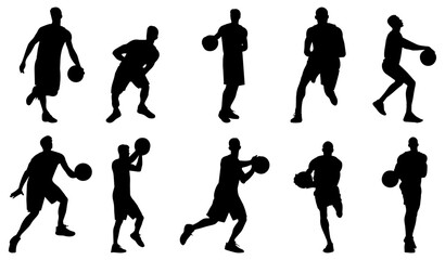 silhouettes of people playing basketball. isolated on a transparent background. eps 10