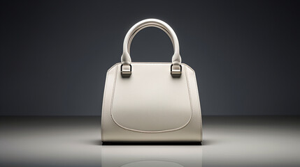 White modern elegant leather women's handbag on a gray background - obrazy, fototapety, plakaty