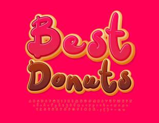 Vector sweet Emblem Best Donuts. Tasty Cake Font. Creative Alphabet Letters and Numbers set