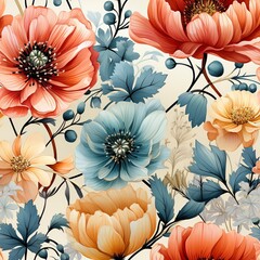 Colorful summer garden floral seamless pattern