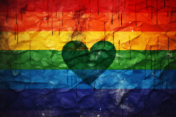 Fototapeta premium Heart and rainbow painting on paper textured background, gay LGBTQ+ flag, LGBT pride month and love concept