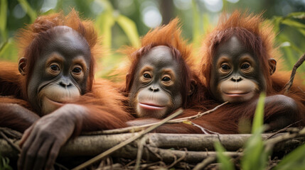 Orangutan cubs close up