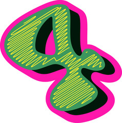 Groovy Scribble Style Alphabet Letters, Stylish 3D Typography