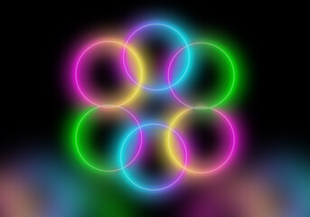 3d render abstract Neon lines triangles tunnel, Square rectangle picture frame with two tone neon color motion graphic on isolated black background.