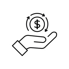 cash back icon, return money, cash back rebate, thin line web symbol on white background