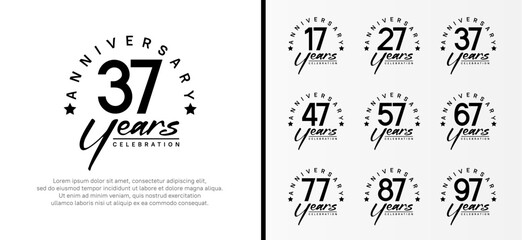 set of anniversary logo flat black color number and black text on white background for celebration
