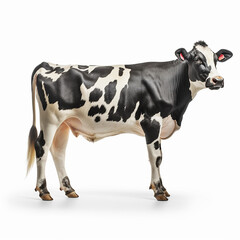 black and white cow isolated white background
