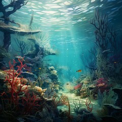 Fototapeta na wymiar serene underwater world with vibrant marine life, Generative AI