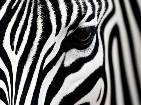 Extreme close up on the head and eye of a zebra, wildlife portrait