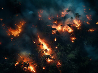 Satellite photo of a large forest fire at night