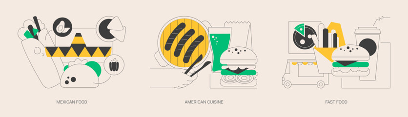 American food abstract concept vector illustrations.