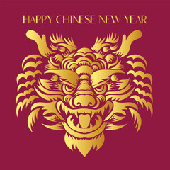 Chinese New Year 2024, the year of the Dragon, red and gold line art characters, simple hand-drawn Asian elements with craft (Chinese translation: Happy Chinese New Year 2024, year of the Dragon)