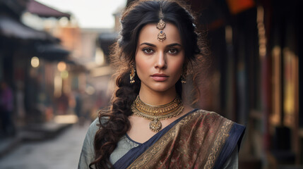 portrait sad Indian woman in the traditional dress