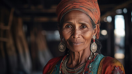 Obraz premium Portrait said Indian mature woman in the traditional dress