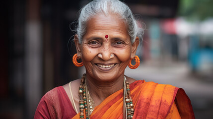 portrait smile Indian mature woman in the traditional dress