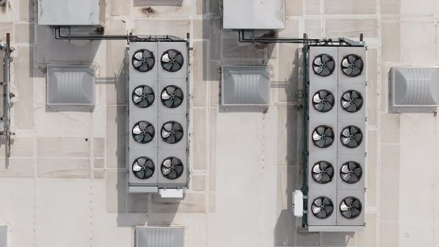 Big industrial HVAC Air Conditioner system on the roof. Above shot view