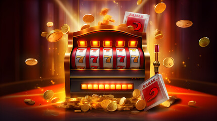 Casino slot machine with golden coins and jackpot.