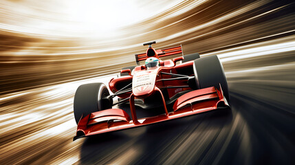 F1 race grand prix car racing at high speed, formula one race concept.