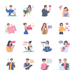 Bundle of Online Communication Flat Illustrations 

