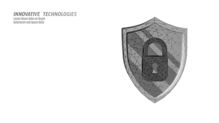 Cyber safety padlock on data mass. Internet security lock information privacy low poly polygonal future innovation technology network business concept white vector illustration