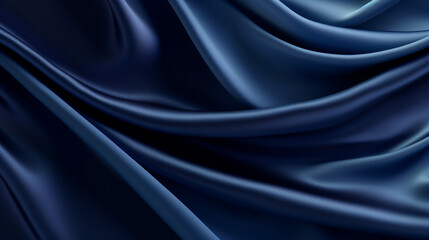 Fototapeta premium Navy blue silk satin. Dark elegant luxury abstract background with space for design. Shiny smooth fabric. Soft folds. Drapery. Color gradient. Lines. Wavy pattern, generative AI