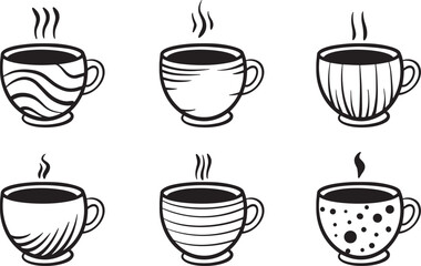 Collection set of coffee cup doodle sketch illustration