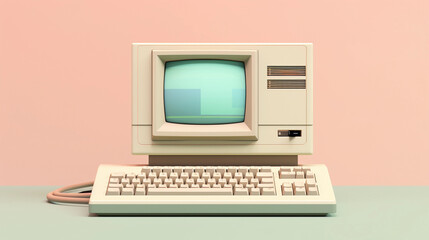 Abstract minimalist representation of a vintage computer, simple shapes, pastel color palette, clean lines, Scandinavian design influences - obrazy, fototapety, plakaty