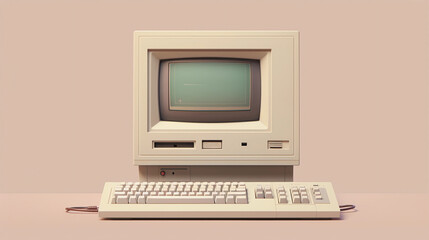 Abstract minimalist representation of a vintage computer, simple shapes, pastel color palette, clean lines, Scandinavian design influences