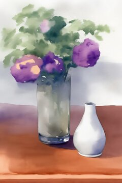 A Painting Of A Vase With Flowers In It