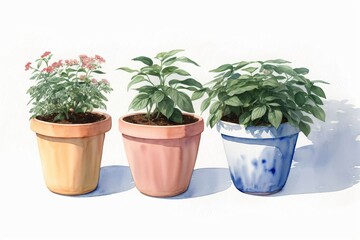 Fototapeta premium Three Potted Plants Sitting Next To Each Other