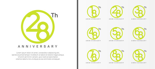 set of anniversary logo green color number in circle and black text on white background for celebration