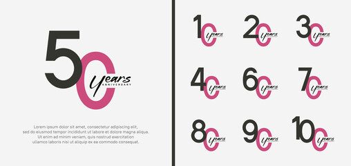 Naklejka premium set of anniversary logo black and purple color number on white background for celebration