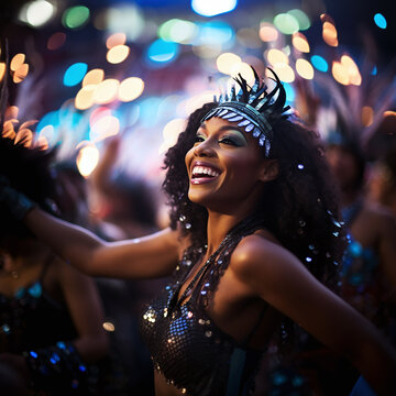 Woman in costume dancing during Carnival