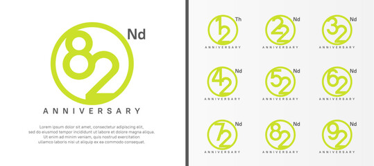 set of anniversary logo green color number in circle and black text on white background for celebration