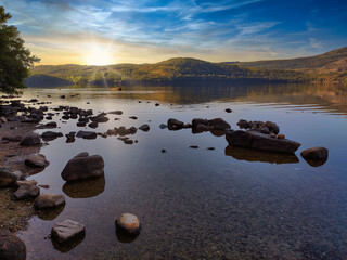 Sunrise at Sanabria Lake Natural Park. Zamora province, Spain