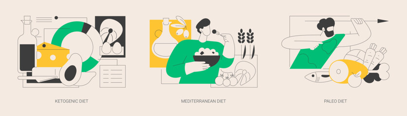 Weight loss nutrition plan abstract concept vector illustrations.