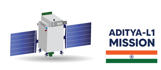 Aditya -L1 Indian Solar Mission space research vector poster white isolated  © ArtDawn