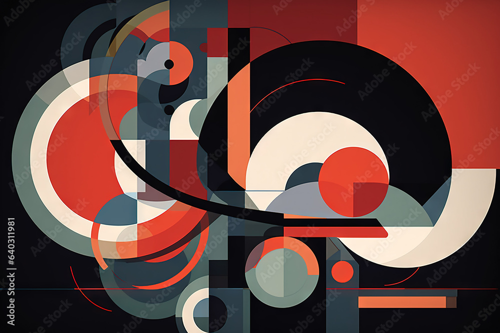 Poster Abstract background in the style of expressionism, modern and Bauhaus. Artistic abstraction with colorful circles and lines